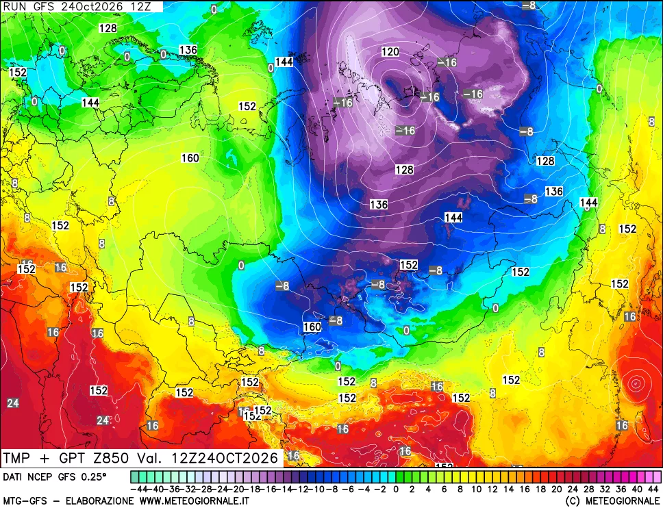 mappa 850 hPa Temp + GPT