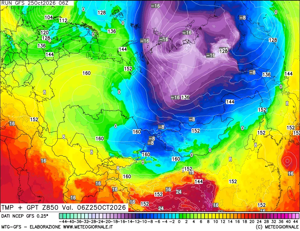 mappa 850 hPa Temp + GPT
