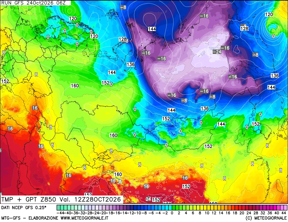 mappa 850 hPa Temp + GPT