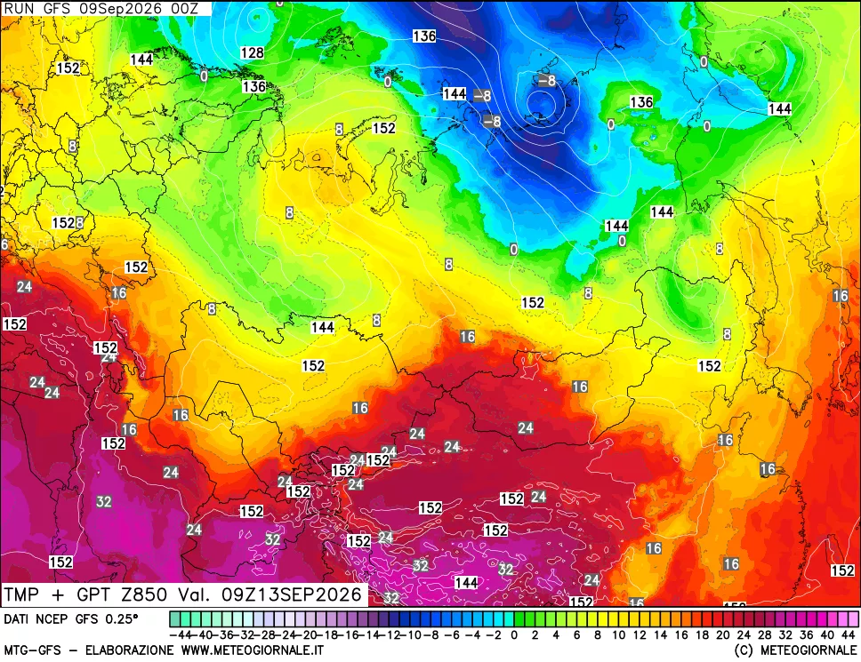 mappa 850 hPa Temp + GPT