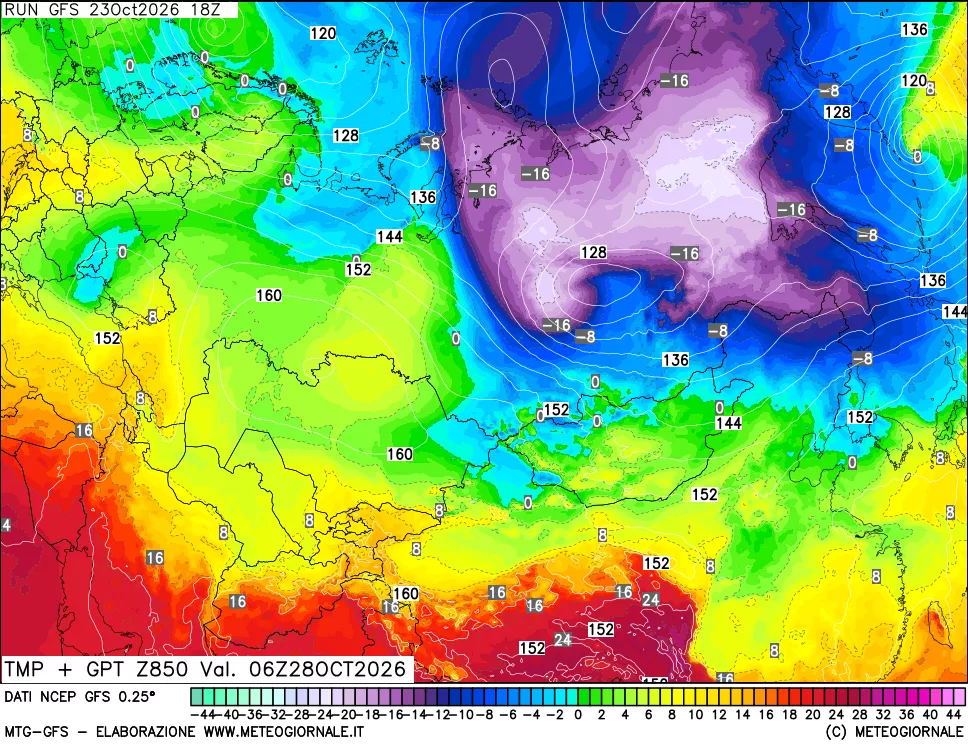 mappa 850 hPa Temp + GPT