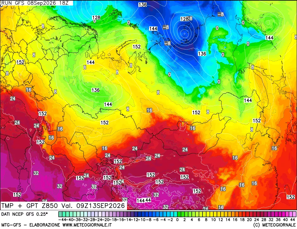 mappa 850 hPa Temp + GPT
