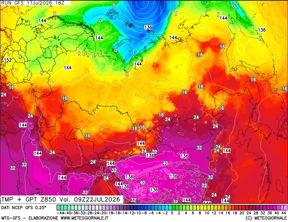 mappa 850 hPa Temp + GPT