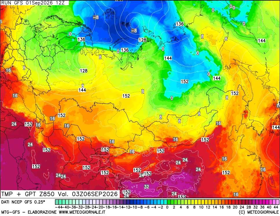 mappa 850 hPa Temp + GPT