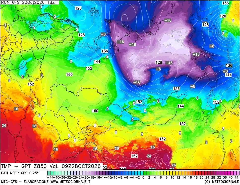 mappa 850 hPa Temp + GPT
