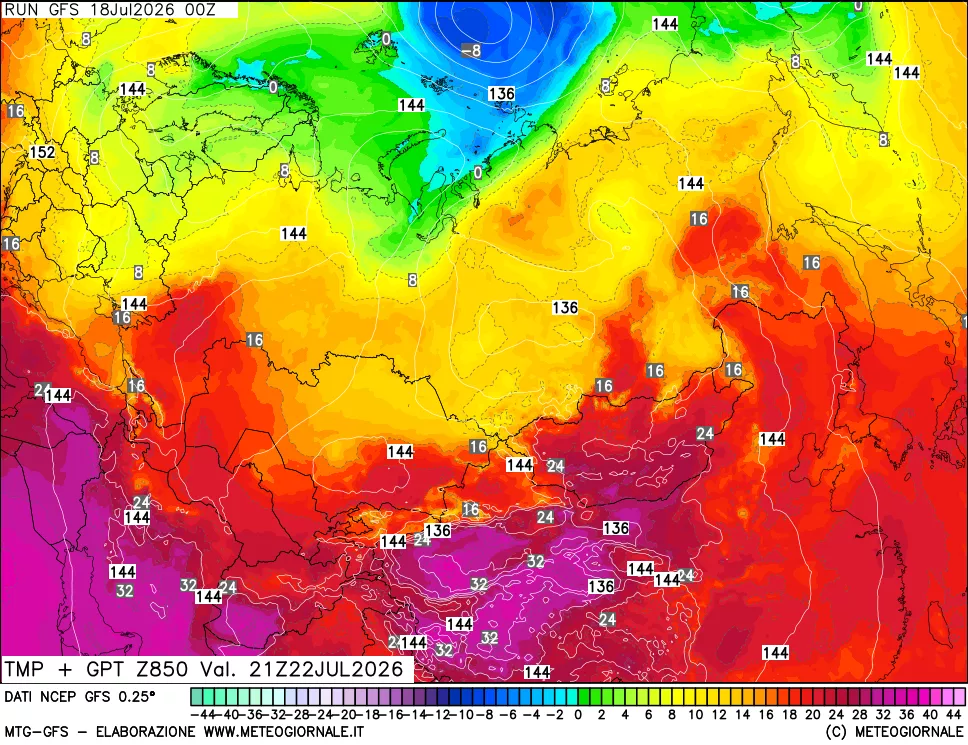 mappa 850 hPa Temp + GPT