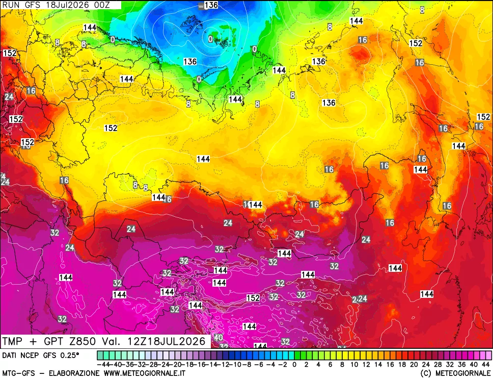 mappa 850 hPa Temp + GPT