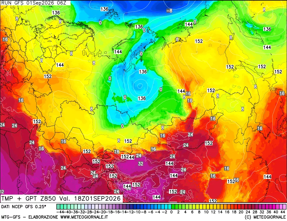 mappa 850 hPa Temp + GPT