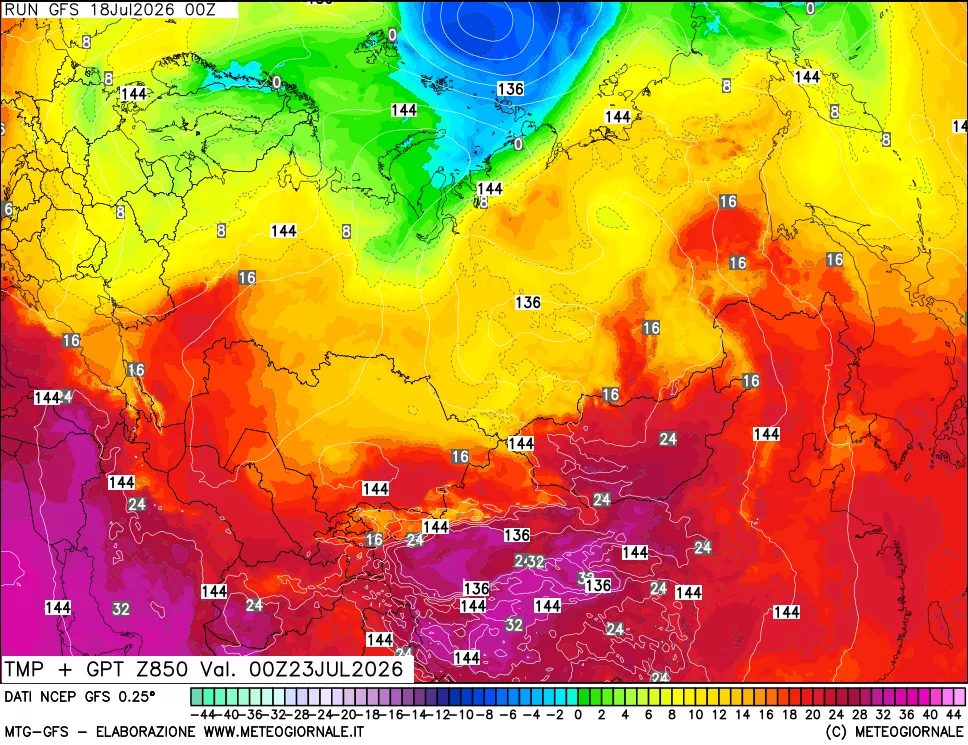 mappa 850 hPa Temp + GPT