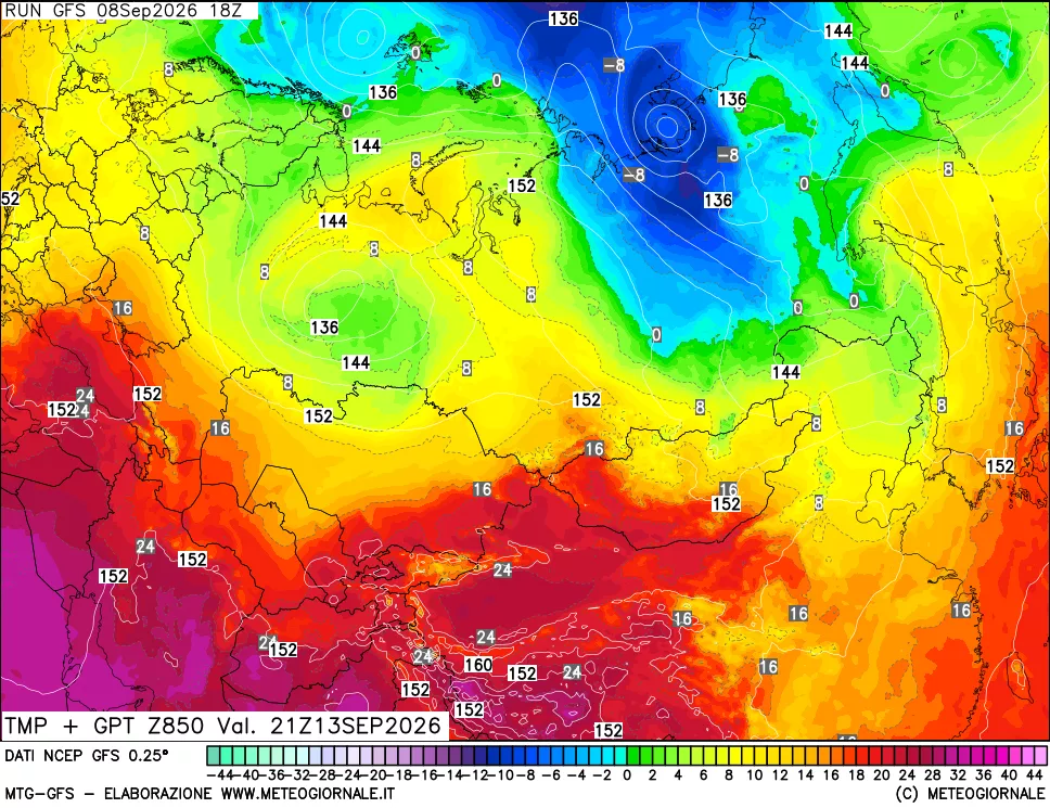 mappa 850 hPa Temp + GPT