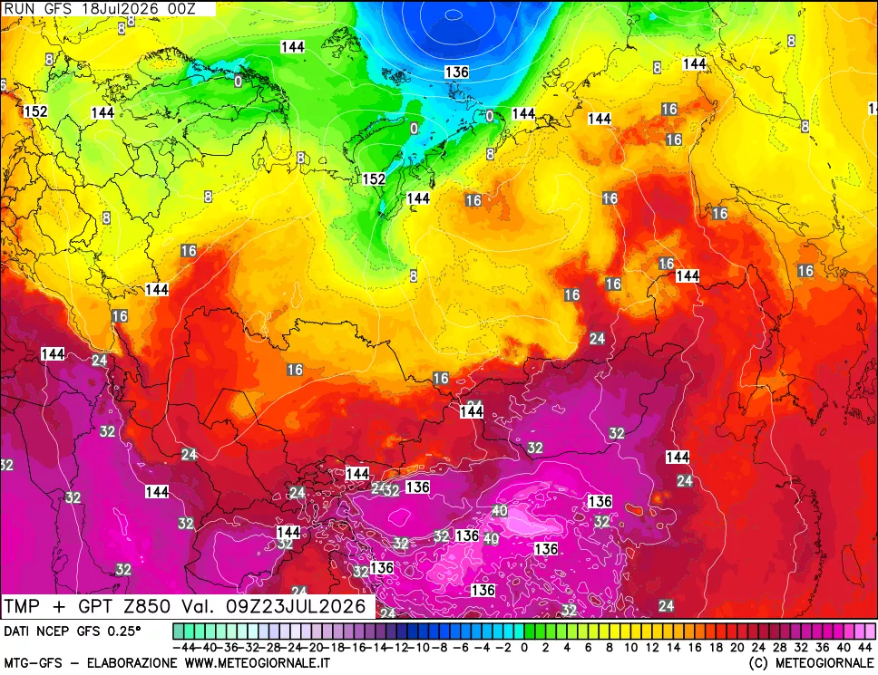mappa 850 hPa Temp + GPT