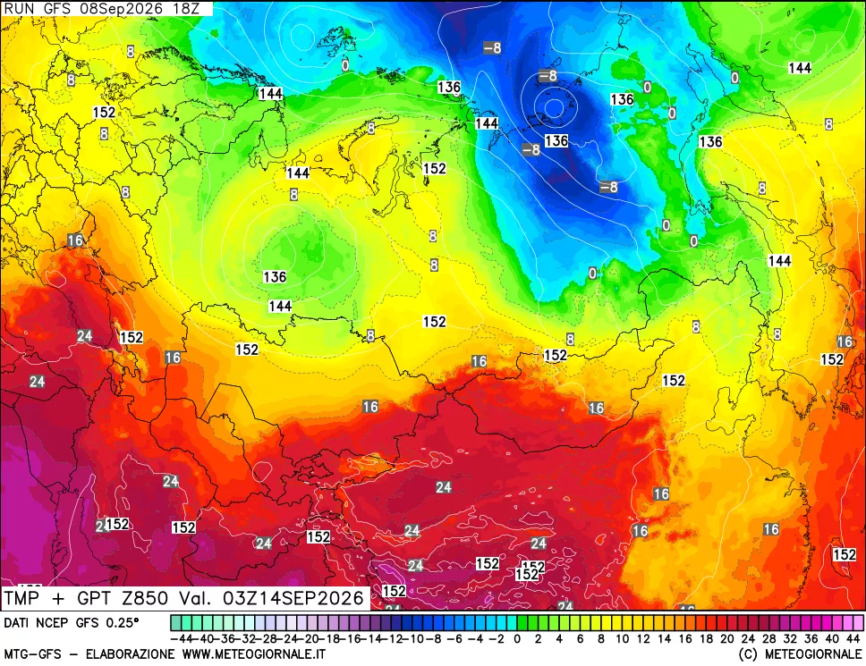 mappa 850 hPa Temp + GPT