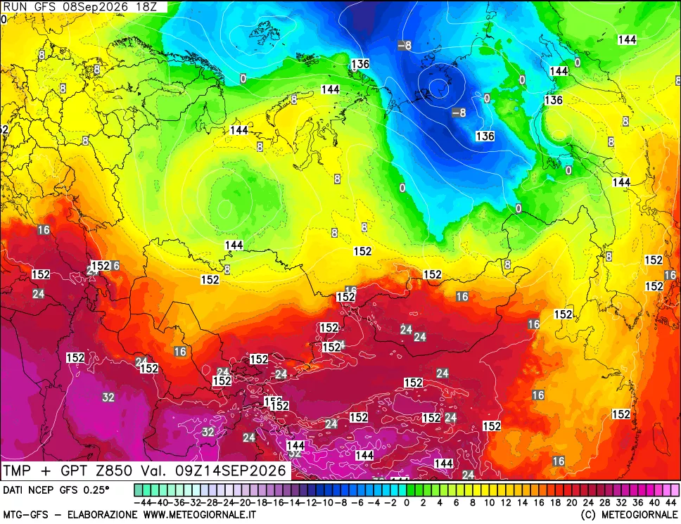 mappa 850 hPa Temp + GPT