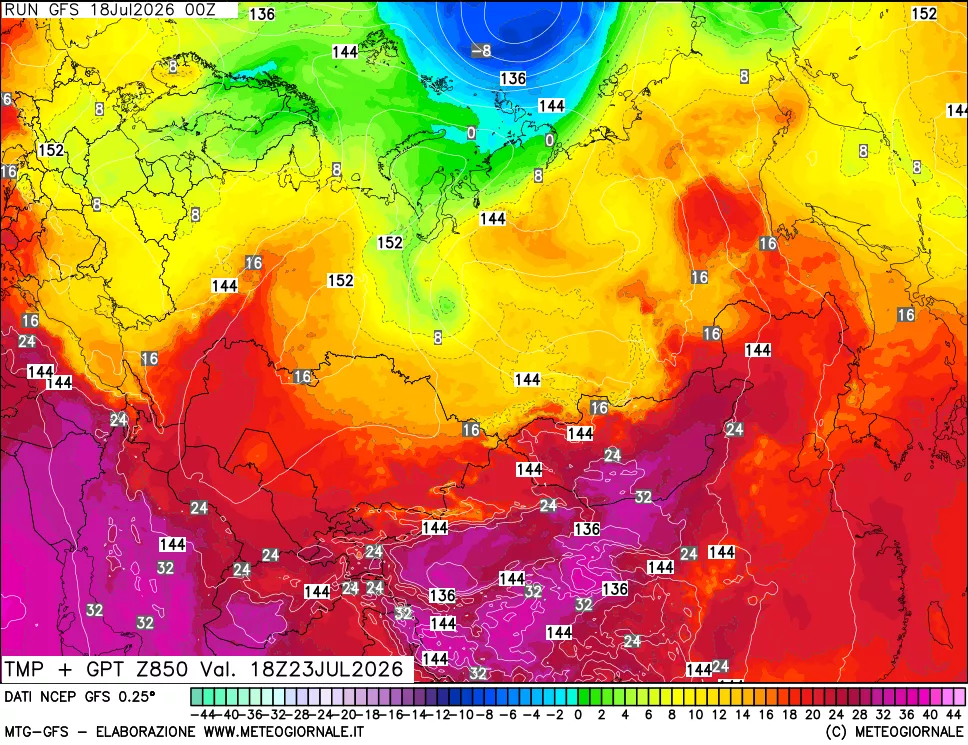mappa 850 hPa Temp + GPT