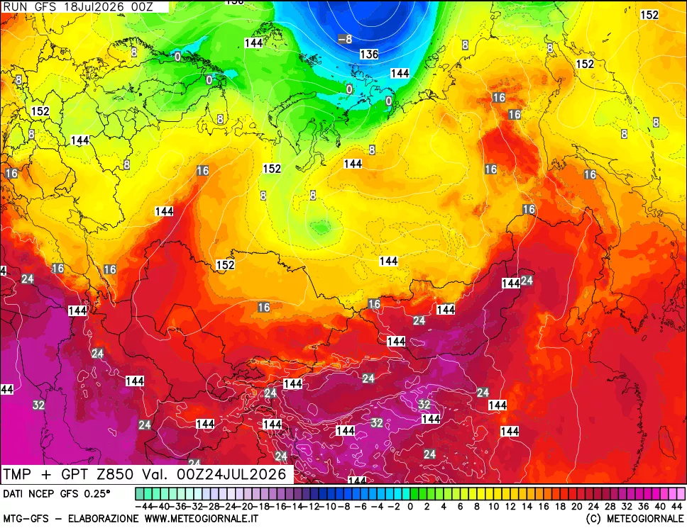 mappa 850 hPa Temp + GPT