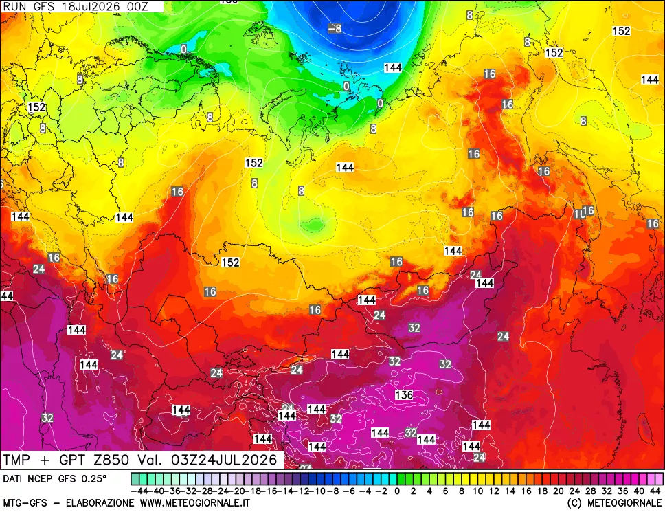 mappa 850 hPa Temp + GPT