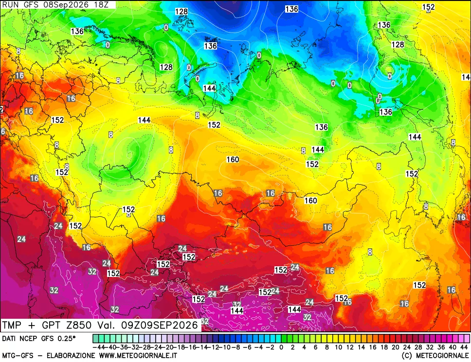 mappa 850 hPa Temp + GPT