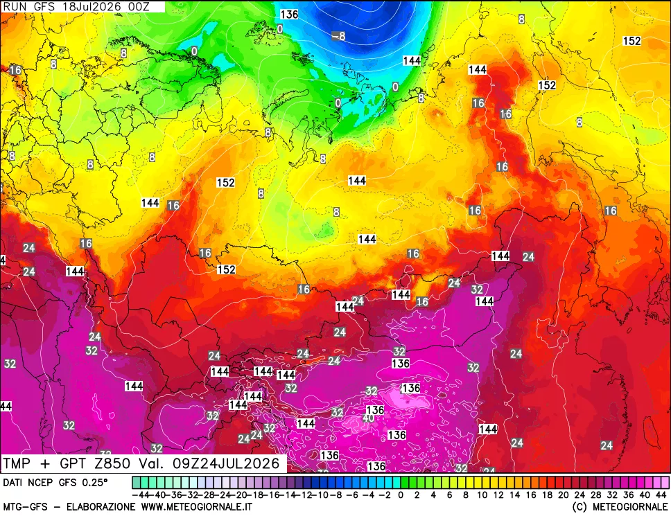 mappa 850 hPa Temp + GPT
