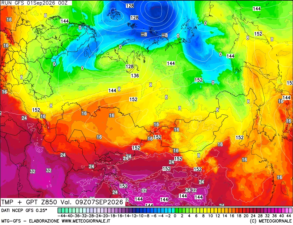 mappa 850 hPa Temp + GPT