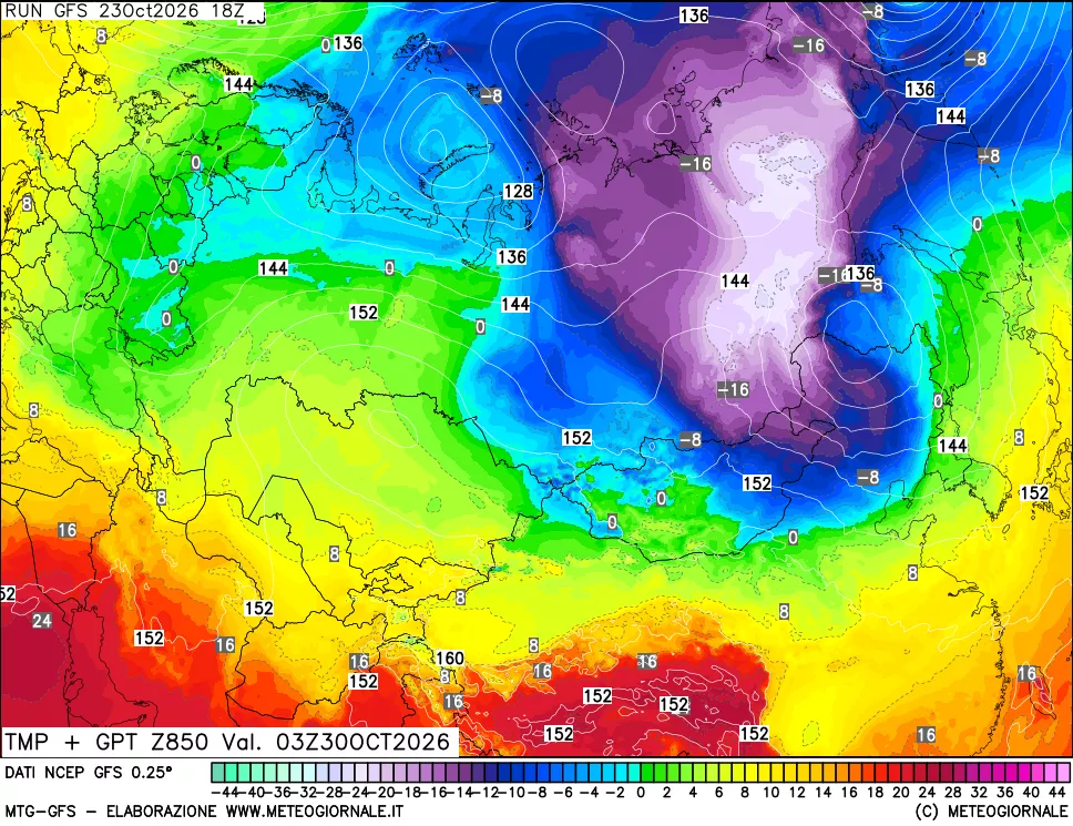 mappa 850 hPa Temp + GPT