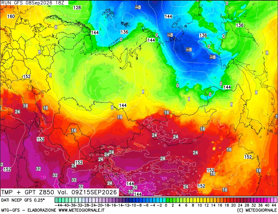 mappa 850 hPa Temp + GPT