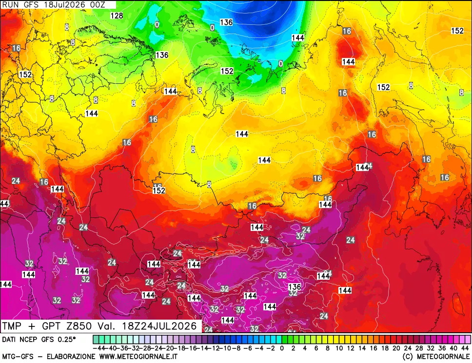 mappa 850 hPa Temp + GPT