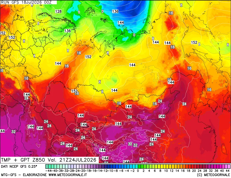 mappa 850 hPa Temp + GPT
