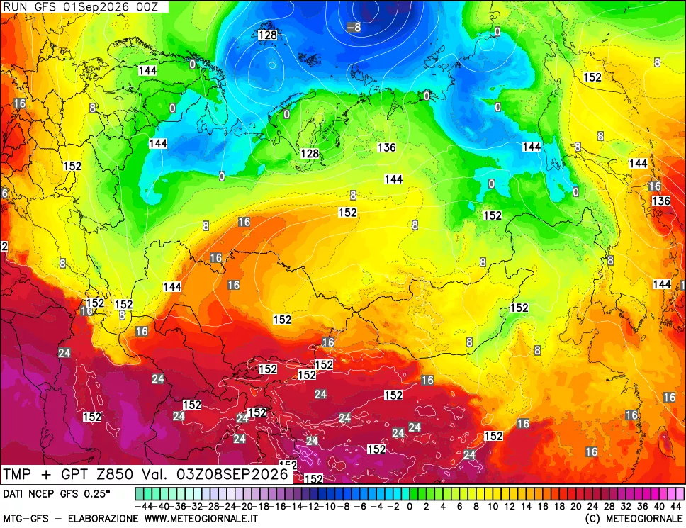 mappa 850 hPa Temp + GPT