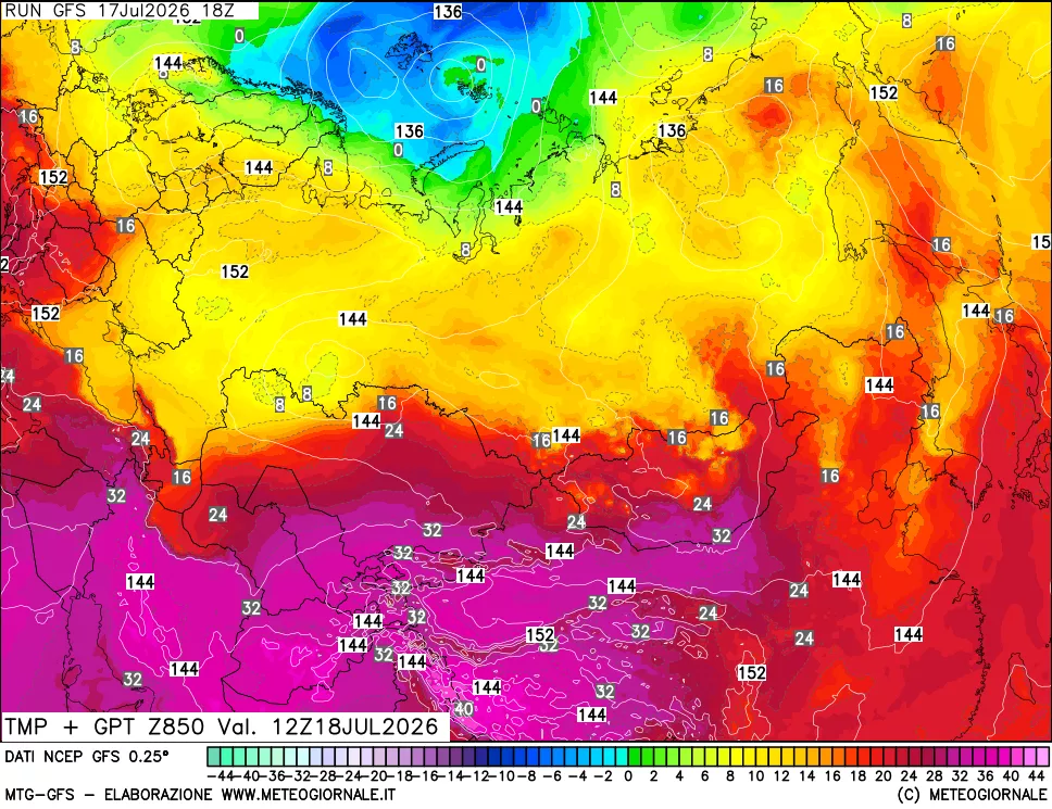 mappa 850 hPa Temp + GPT
