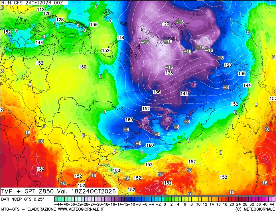 mappa 850 hPa Temp + GPT