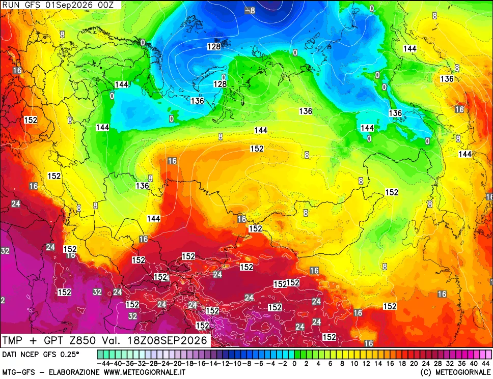 mappa 850 hPa Temp + GPT