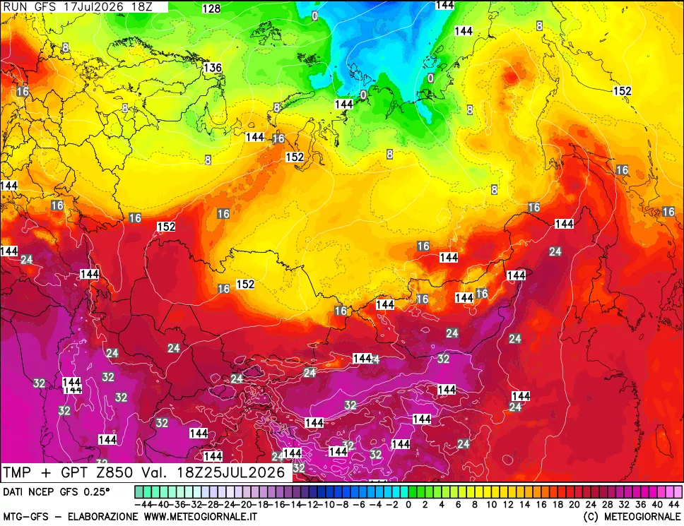 mappa 850 hPa Temp + GPT
