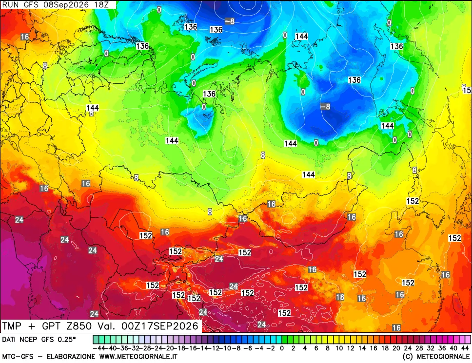 mappa 850 hPa Temp + GPT