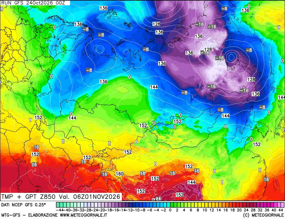mappa 850 hPa Temp + GPT