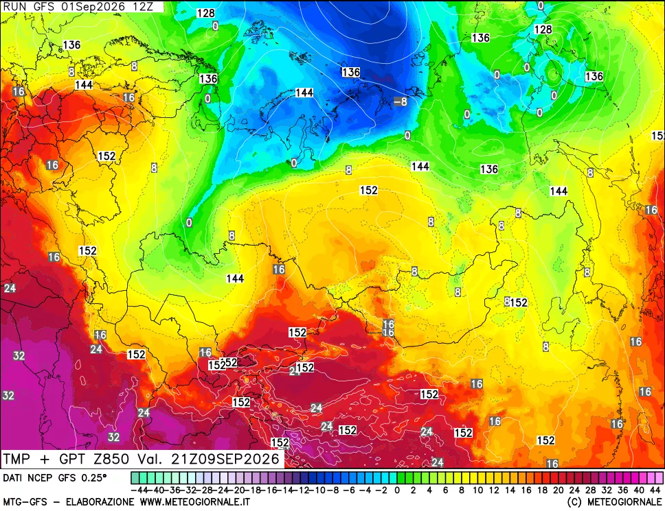 mappa 850 hPa Temp + GPT