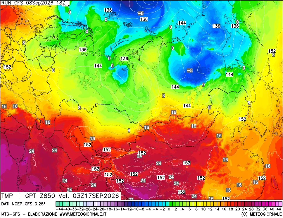 mappa 850 hPa Temp + GPT