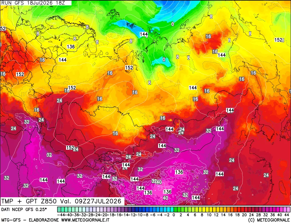 mappa 850 hPa Temp + GPT