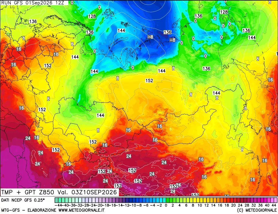 mappa 850 hPa Temp + GPT