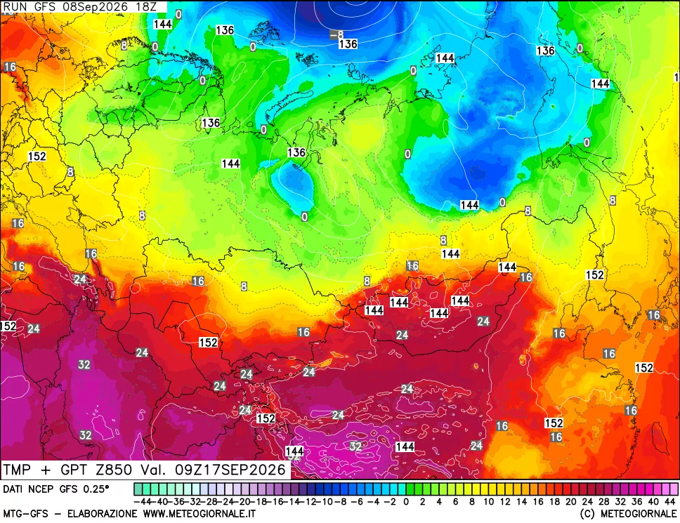 mappa 850 hPa Temp + GPT