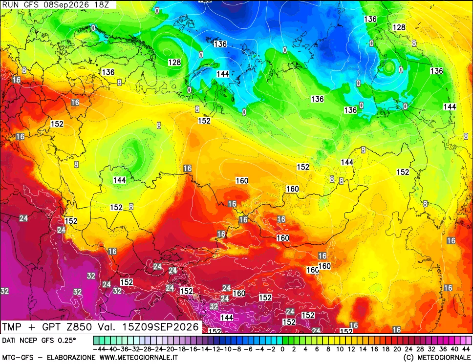 mappa 850 hPa Temp + GPT