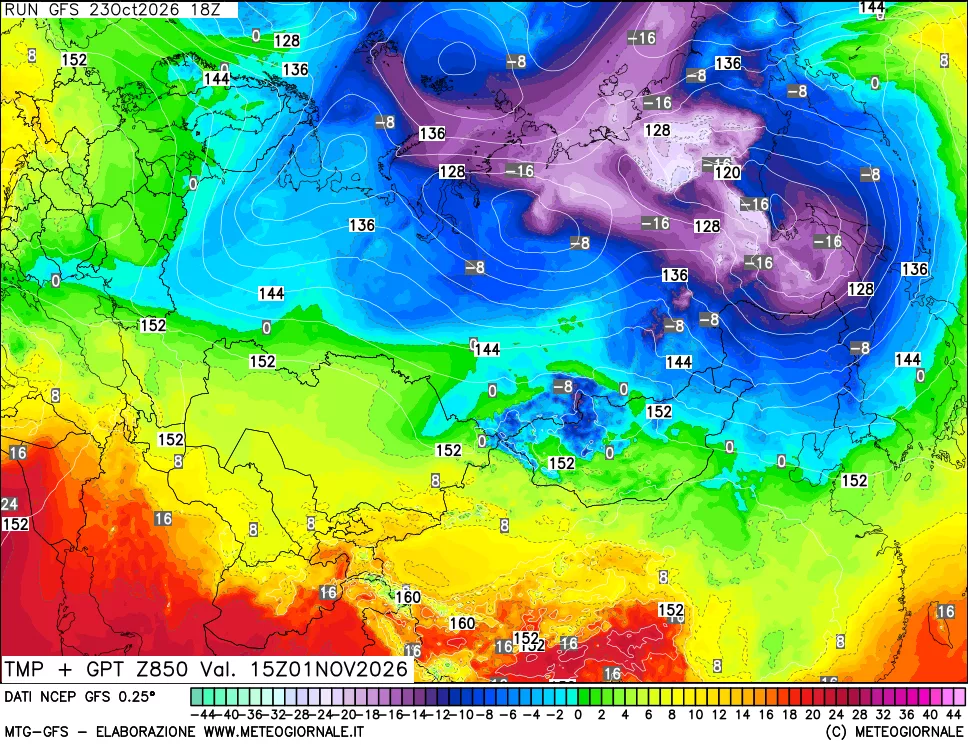 mappa 850 hPa Temp + GPT