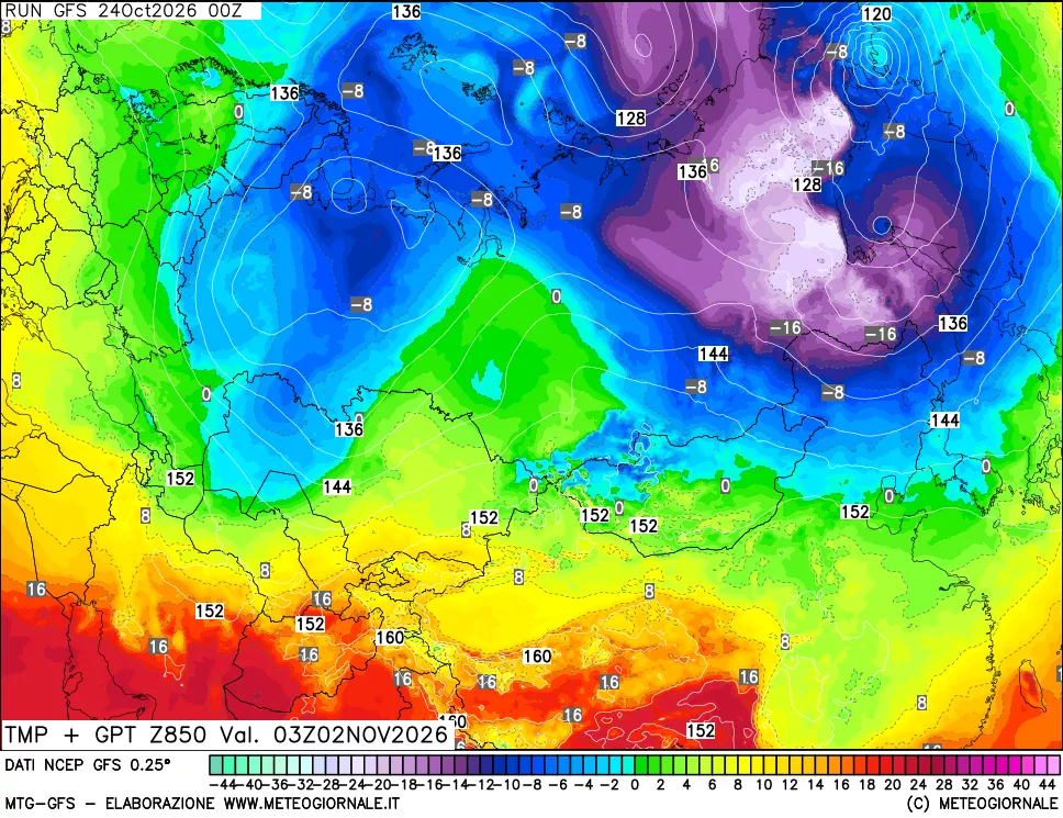 mappa 850 hPa Temp + GPT