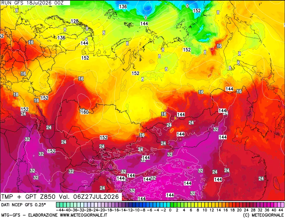mappa 850 hPa Temp + GPT