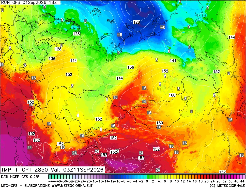 mappa 850 hPa Temp + GPT