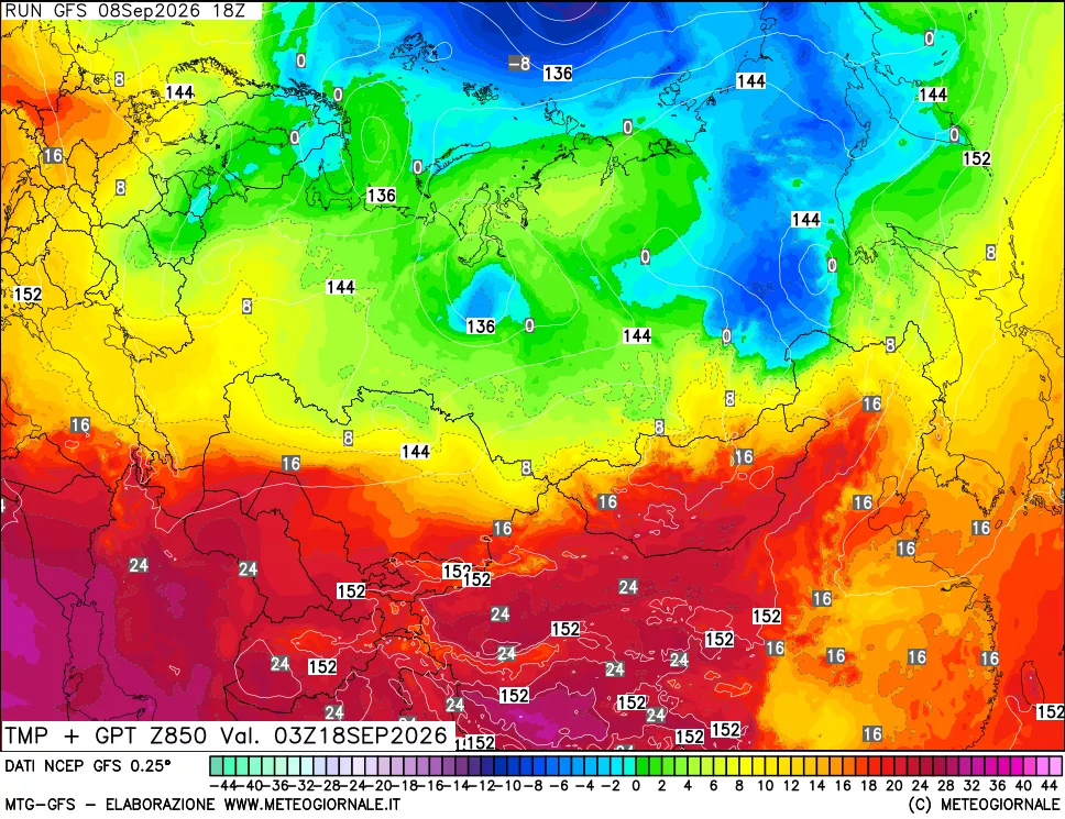 mappa 850 hPa Temp + GPT