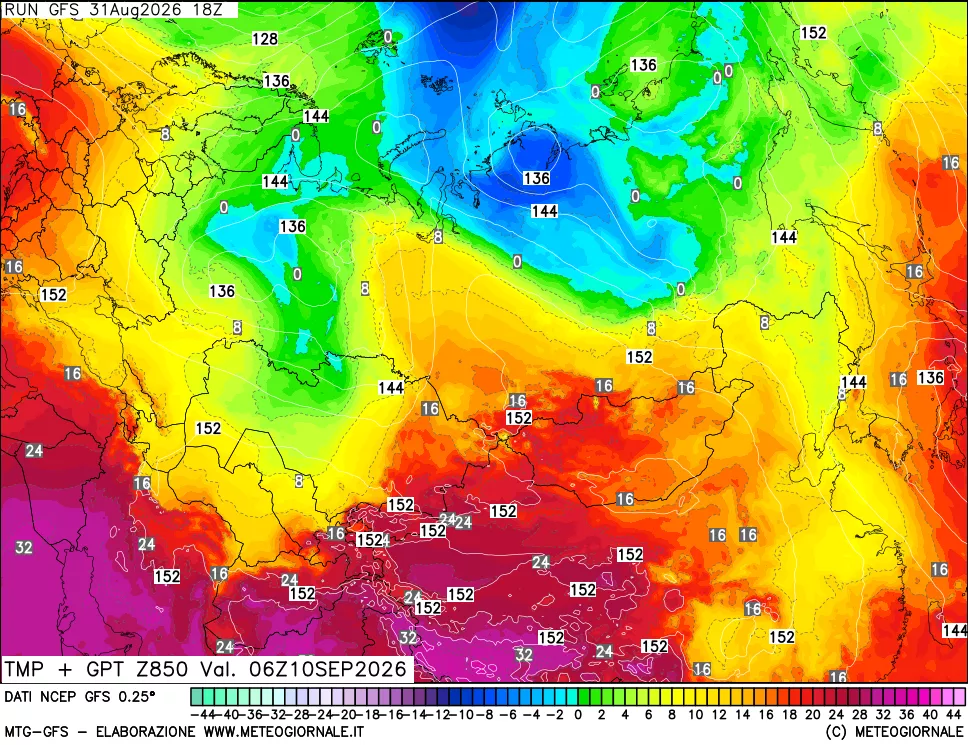 mappa 850 hPa Temp + GPT