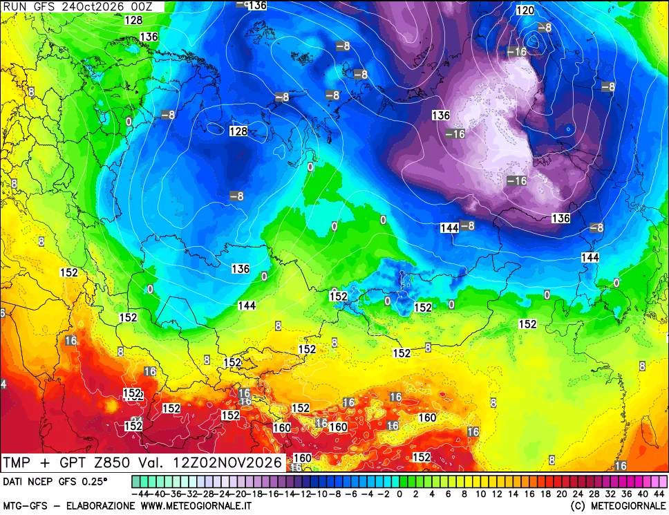 mappa 850 hPa Temp + GPT