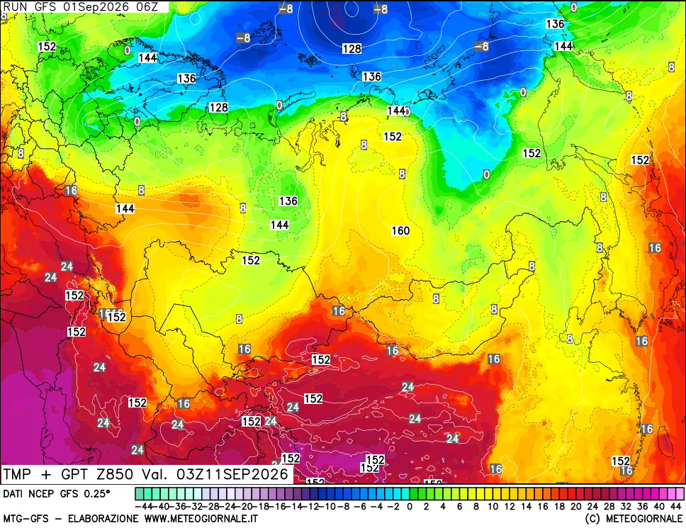 mappa 850 hPa Temp + GPT
