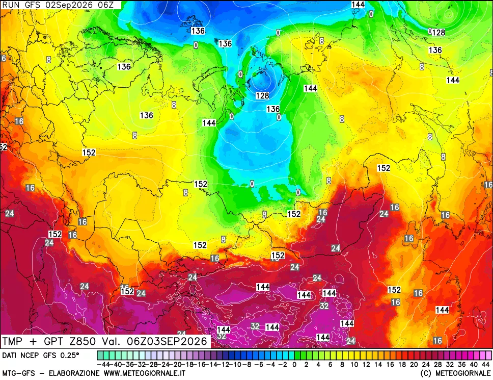 mappa 850 hPa Temp + GPT