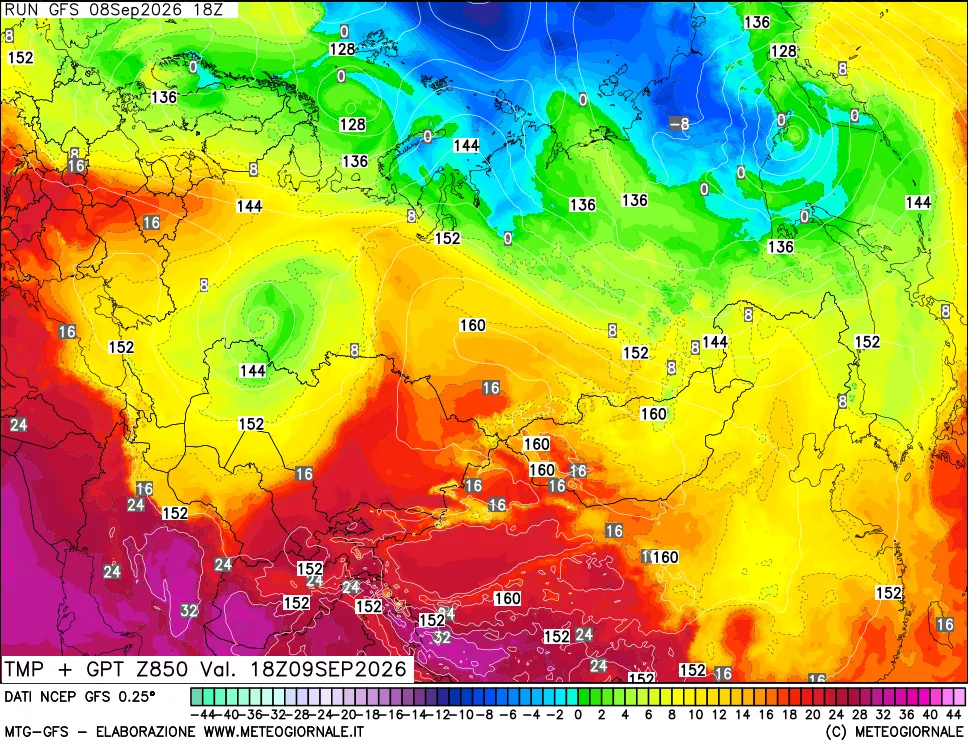 mappa 850 hPa Temp + GPT